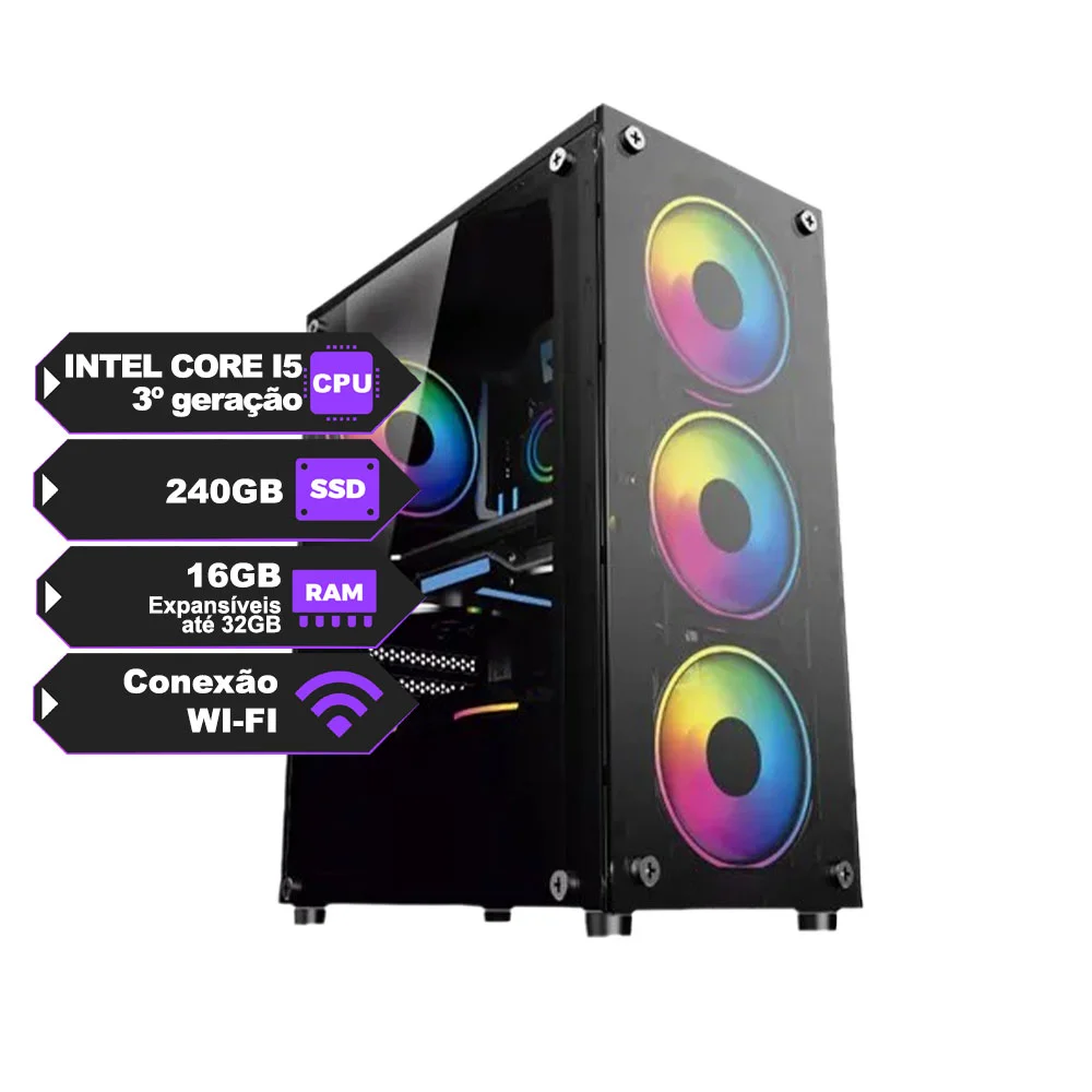 Pc Gamer Intel Core I5 3º, RAM 16GB, SSD 240GB, Fonte 500W e Wi-Fi