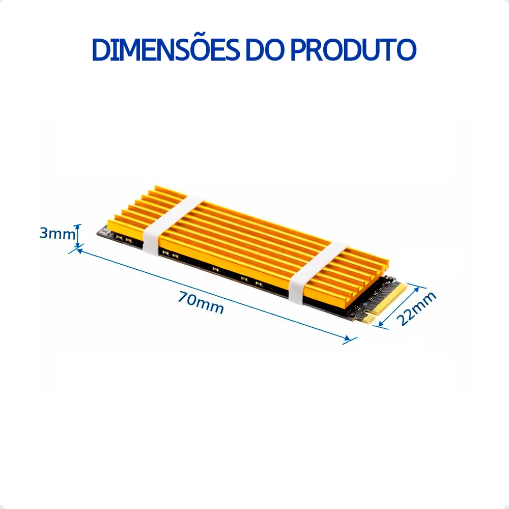 Dissipador SSD M.2 2280 Nvme/ngff 3mm Gold + Thermal Pad