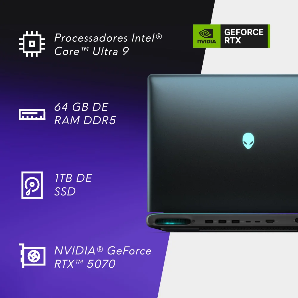 Notebook Gamer Dell Alienware 16 Área-51 Aa1625 Aa16-c9275hx-m20 16"" Wqxga Intel Core Ultra 9 64gb 1TB RTX5070 Win11 - view 3