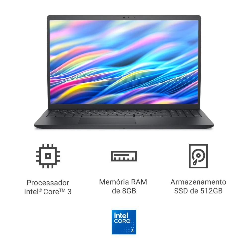 Notebook Dell 15 Dc15-c3100-u20 15.6" Full Hd Intel Core 3-100u 8GB 512gb SSD Linux Preto Carbono Notebook Dell 15 Dc15-c3100-u20 15.6" Full Hd Intel Core 3-100u 8GB 512gb SSD Linux Preto Carbono