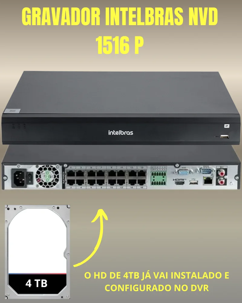 Gravador De Vídeo Nvd 1516-p Intelbras 16 Canais Poe Hd 4TB