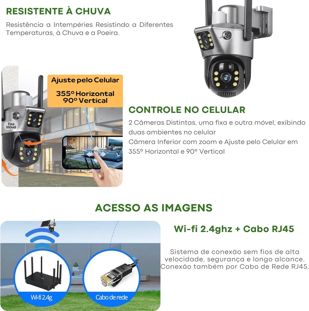 Camera Segurança Solar 4g Wifi Lente Dupla Visão Noturna Colorida 2mg