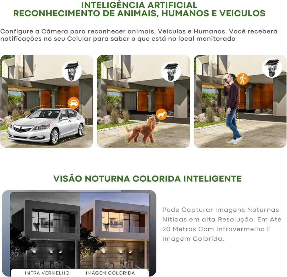 Camera Segurança Solar 4g Wifi Lente Dupla Visão Noturna Colorida 2mg