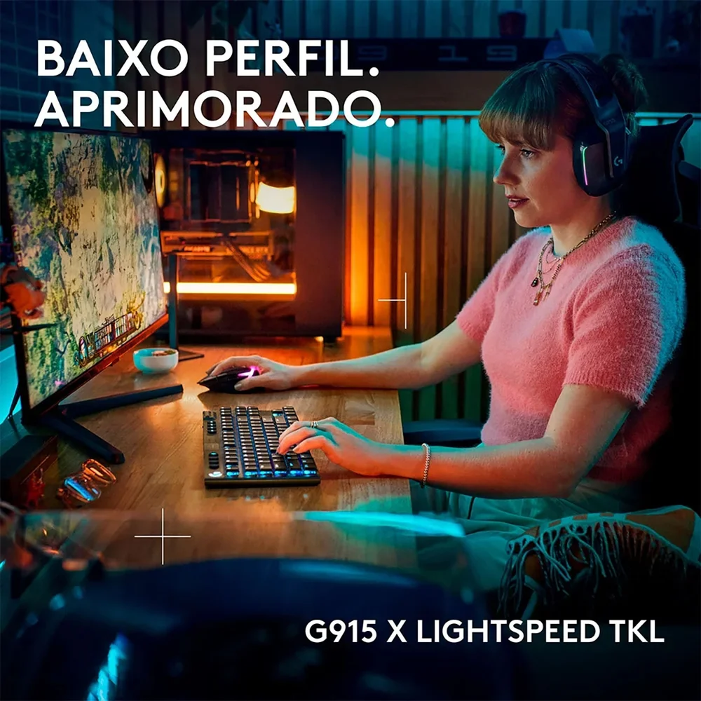 Teclado Mecanico Gamer Sem Fio Logitech G915 X Lightspeed Tkl RGB Switch Gl Tactile Preto 920-012715 Teclado Mecanico Gamer Sem Fio Logitech G915 X Lightspeed Tkl RGB Switch Gl Tactile Preto 920-012715