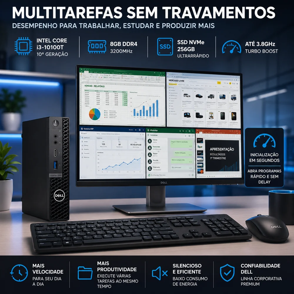 Dell 3080 第10世代 i3/8GB/SSD256GB/Office Produtos com até 15 OFF no PIX KaBuM