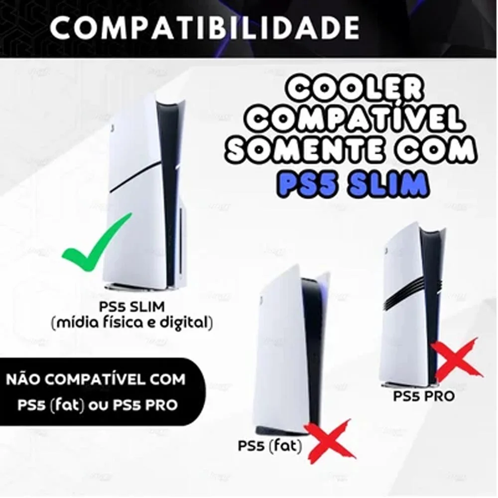 Cooler Fan Externo Com 3 Ventoinhas LED Compatível Com Ps5 Slim Branco