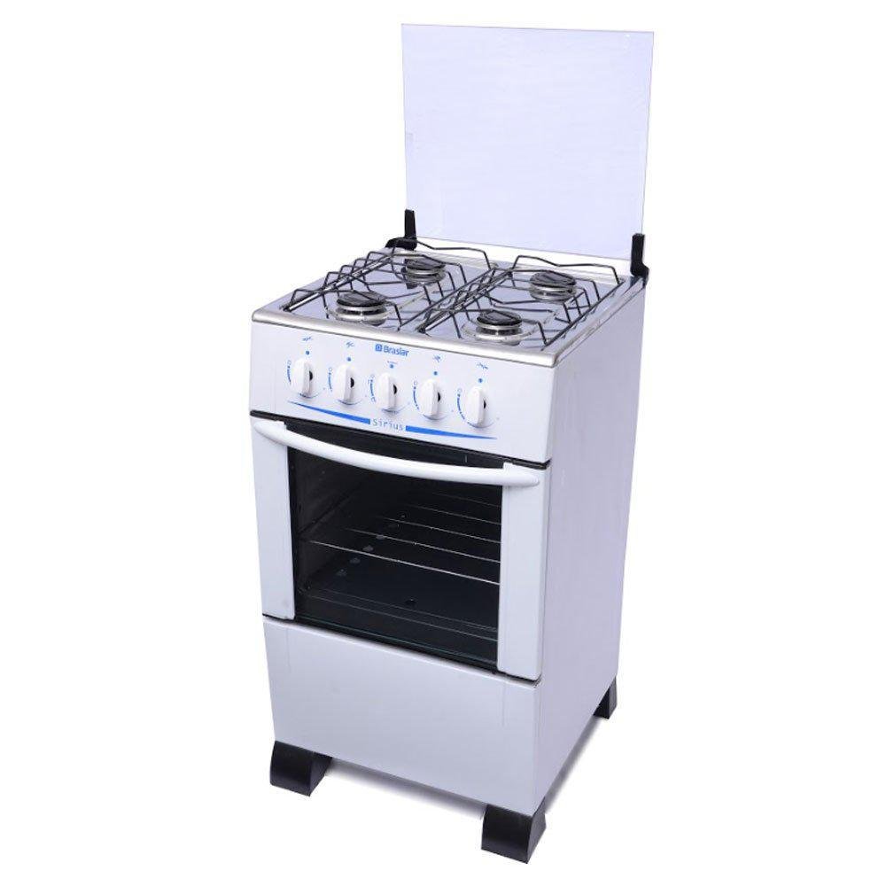 Fogão 4 Bocas, Mesa de Inox Sírius, Com Acendimento Manual, Braslar - Branco Fogão 4 Bocas, Mesa de Inox Sírius, Com Acendimento Manual, Braslar - Branco