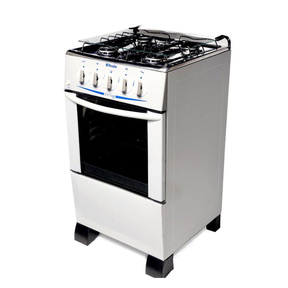 Fogão 4 Bocas, Mesa de Inox Sírius, Com Acendimento Manual, Braslar - Branco Fogão 4 Bocas, Mesa de Inox Sírius, Com Acendimento Manual, Braslar - Branco
