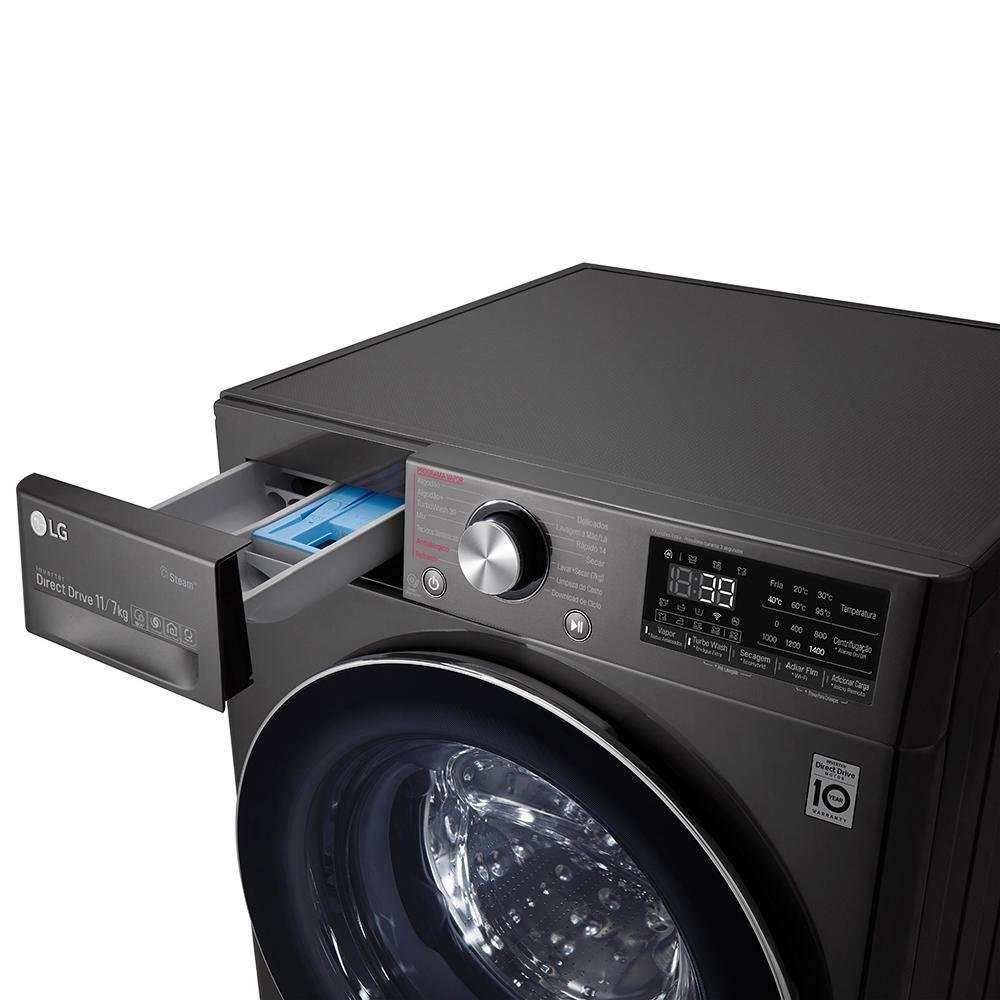 Lavadora E Secadora LG Smart Vc2, 11kg, Black Stainless, 220v, Cv9011ec4a
