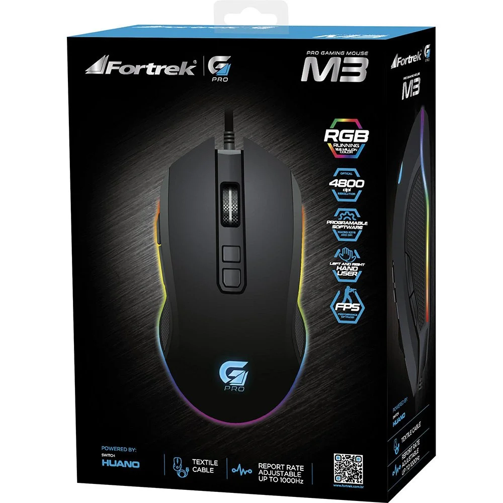 Mouse Gamer Fortrek PRO M3, LED RGB, 4800 DPI, Optical Switch, 7 Botões, Preto - 64384 Mouse Gamer Fortrek PRO M3, LED RGB, 4800 DPI, Optical Switch, 7 Botões, Preto - 64384