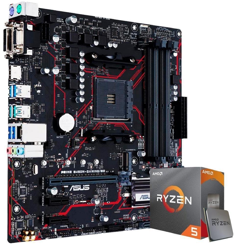 Kit - Placa Mãe ASUS B450M + Processador AMD Ryzen 5 | KaBuM!