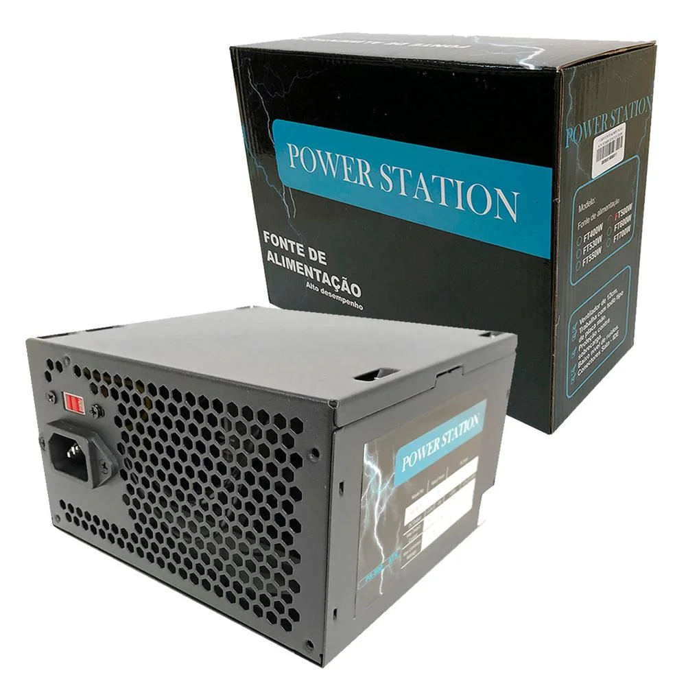 Fonte Power Station ATX, 500W, Bivolt, Preto - PS-500 Fonte Power Station ATX, 500W, Bivolt, Preto - PS-500