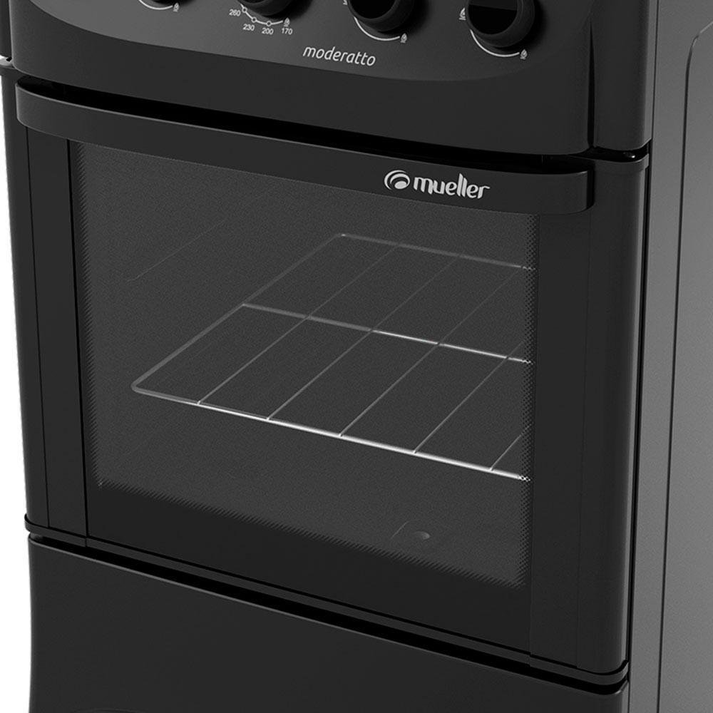 Fogão Mueller 4 Bocas Moderatto, 2000W, Acendimento Manual, Gás GLP, Preto Fosco. Fogão Mueller 4 Bocas Moderatto, 2000W, Acendimento Manual, Gás GLP, Preto Fosco.