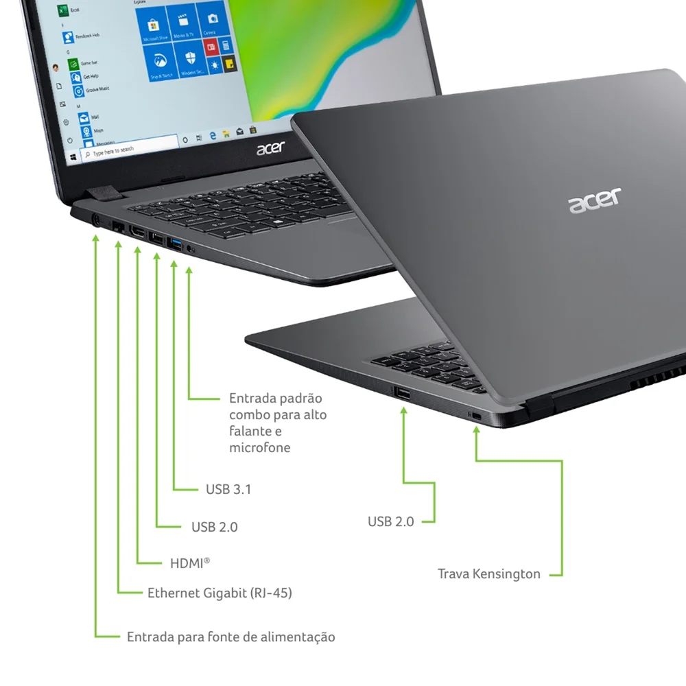 Notebook Acer Aspire 3 i3 4GB 256GB SSD 156 KaBuM
