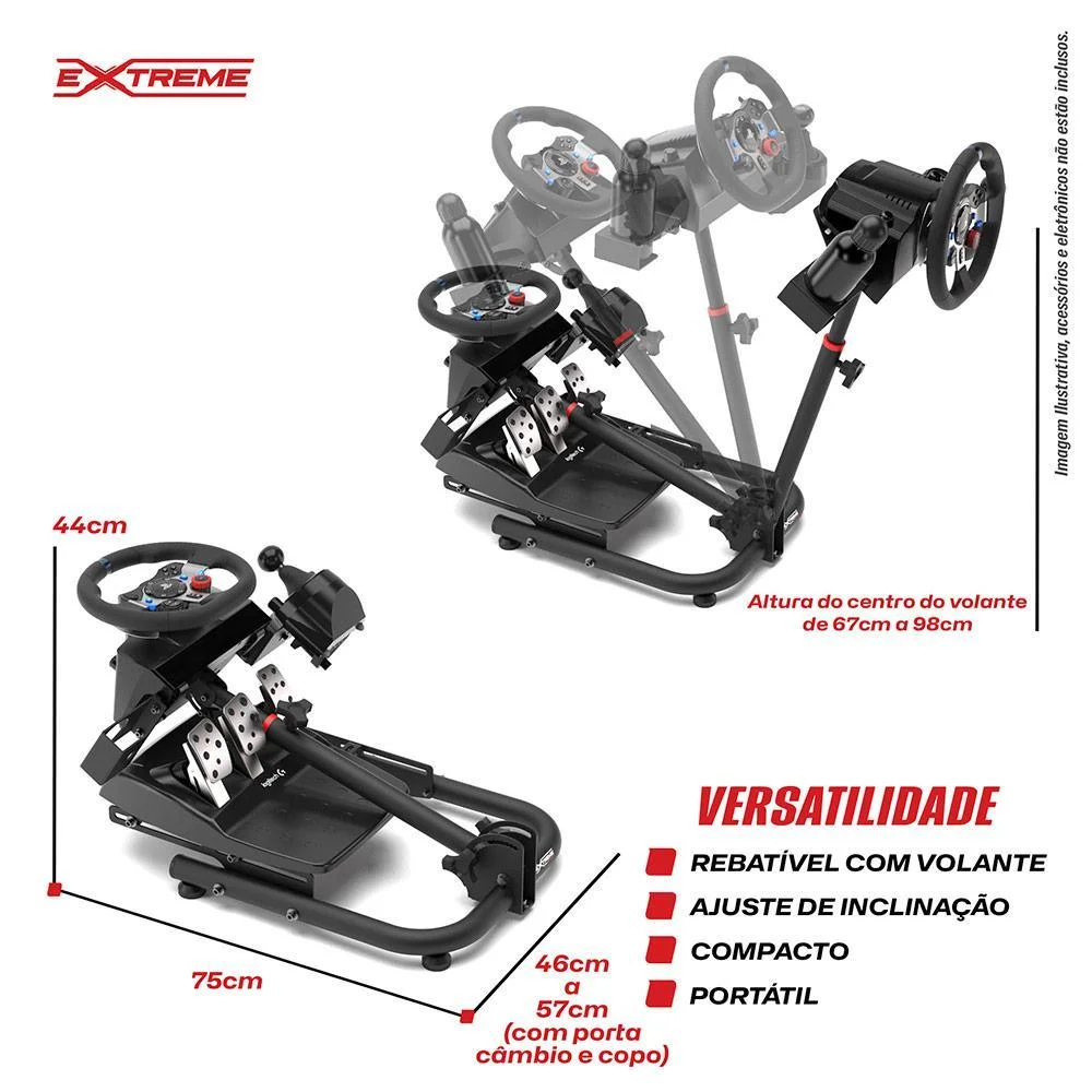 Suporte Para Volante Extreme Simracing SPRO, Preto, Logitech G27, G29, G920, G923, Fanatec, Thrustmaster, Simagic Suporte Para Volante Extreme Simracing SPRO, Preto, Logitech G27, G29, G920, G923, Fanatec, Thrustmaster, Simagic