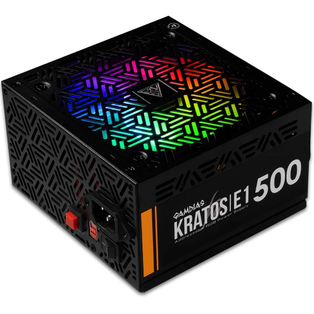 Fonte GAMDIAS Kratos E1, 500W, 110/220V Chaveada, LED RGB, Sem Cabo - GD-Z500ZZZ Fonte GAMDIAS Kratos E1, 500W, 110/220V Chaveada, LED RGB, Sem Cabo - GD-Z500ZZZ