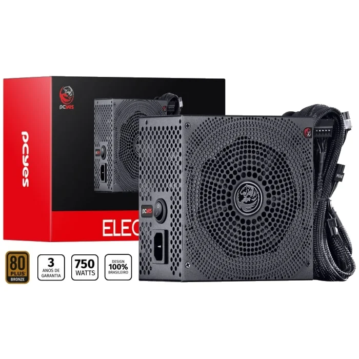 Fonte Pcyes Electro V2, 750W, 80 Plus Bronze, PFC Ativo, Rev.2 Fonte Pcyes Electro V2, 750W, 80 Plus Bronze, PFC Ativo, Rev.2