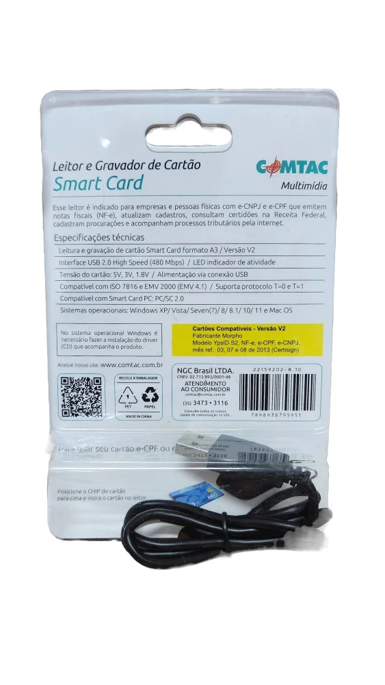 Leitor E Gravador De Cartao Comtac, Smart Card, USB, 30541e60-6fb3-4e 12-899b, Preto