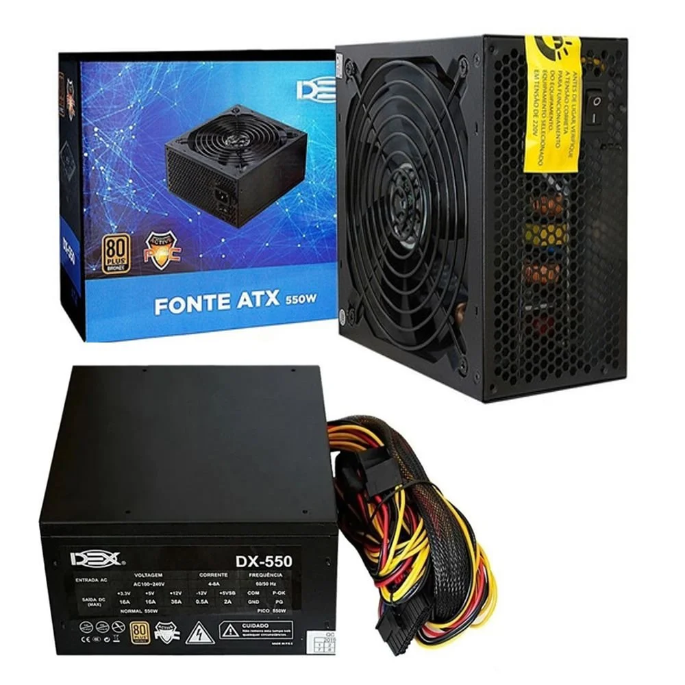 Fonte DEX ATX, 550W, 80 Plus Bronze, PFC Ativo - Dx-550