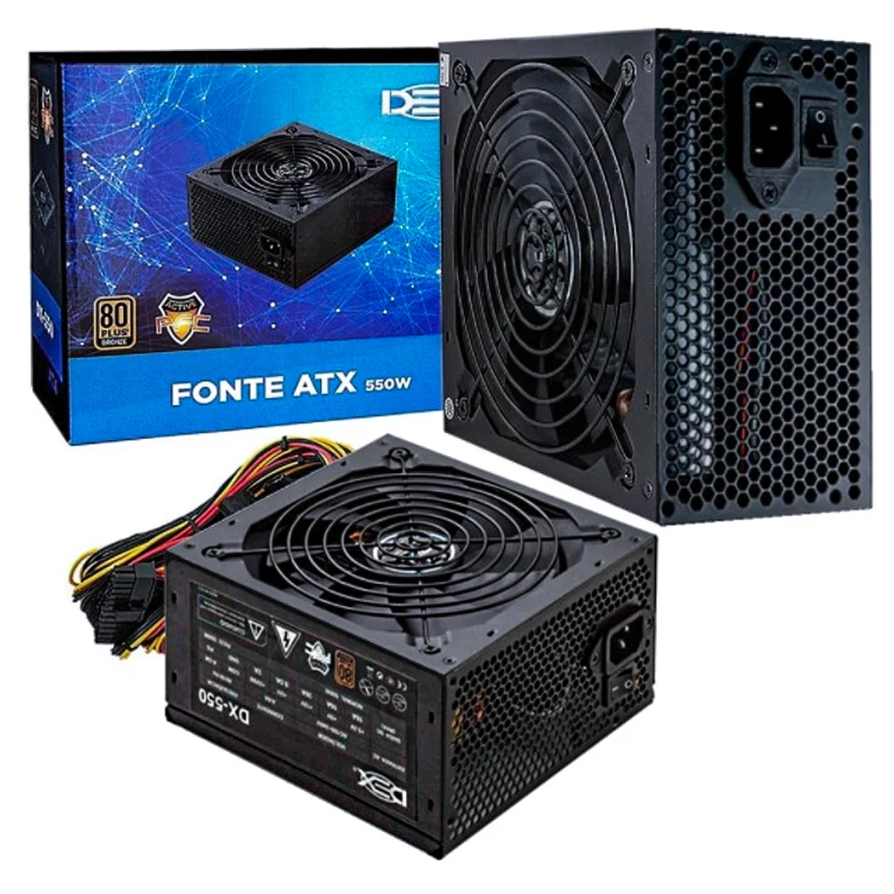 Fonte DEX ATX, 550W, 80 Plus Bronze, PFC Ativo - Dx-550