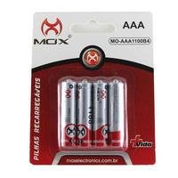Pilha Recarregável AAA Mox, 4 Unidades, 1000mAh - MO-AAA1000B4