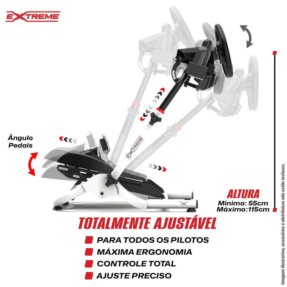 Suporte, Extreme Simracing Para Volante Cockpit Simulador SGT, Ajuste de Altura, Branco