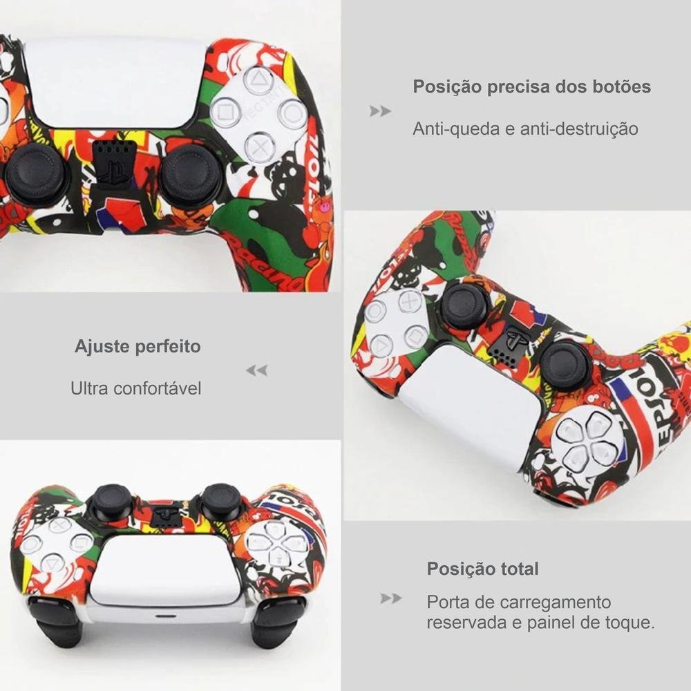 Capa Capinha Case Skin P/ Controle De Ps5 Playstation 5 Protetora Em Silicone Camuflado Alta Proteção Cor: Graffiti 10.