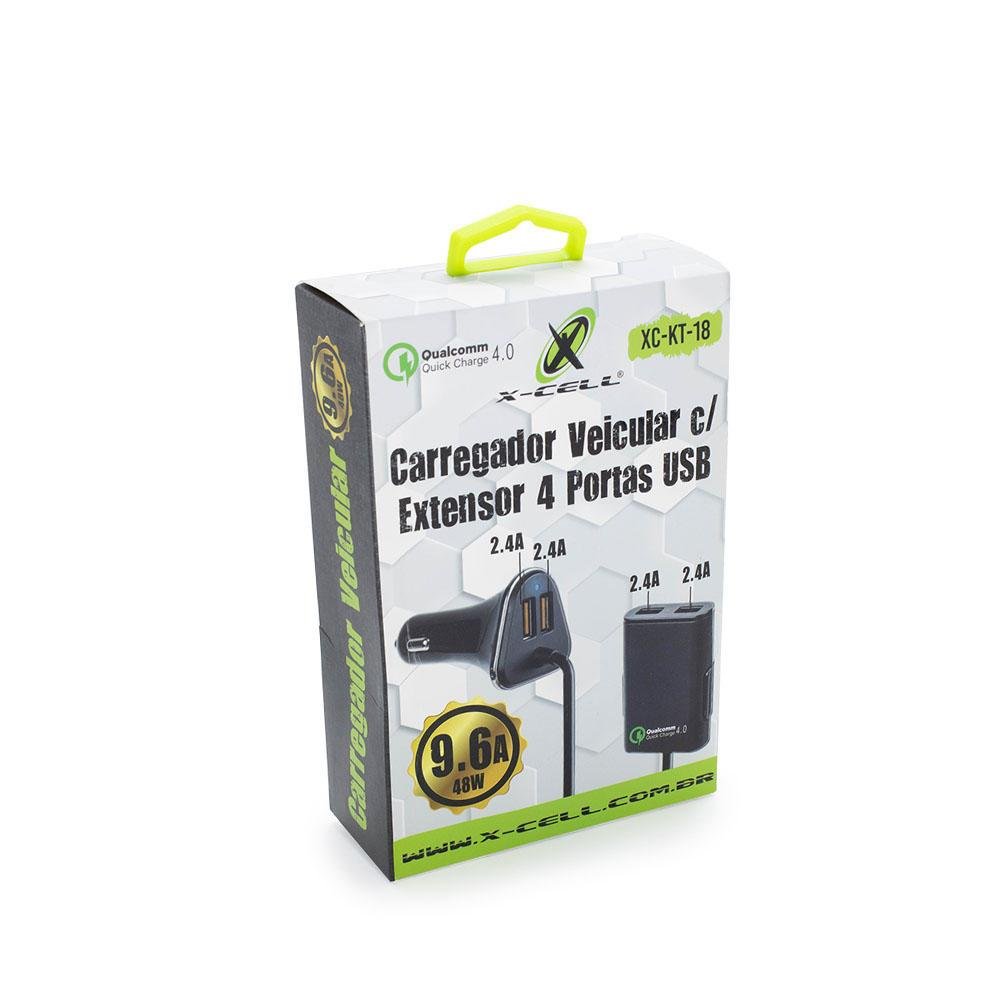 Carregador Veicular Com Extensor Usb X-cell Xc-kt-18