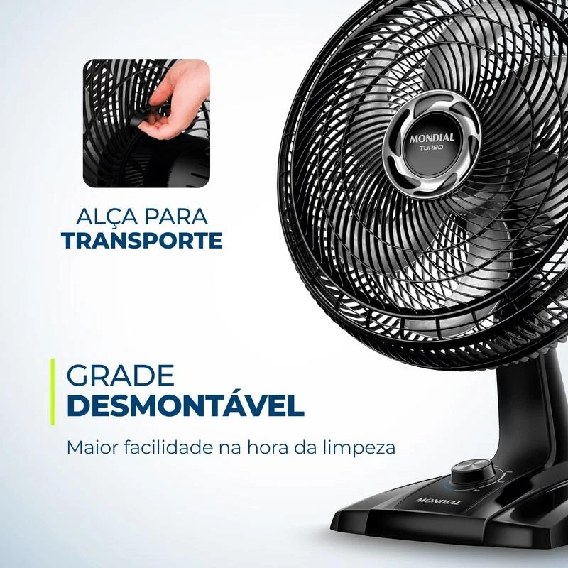 Ventilador De Mesa Mondial 6 Pás, Turbo Vt-40-nb - 40cm - 127v