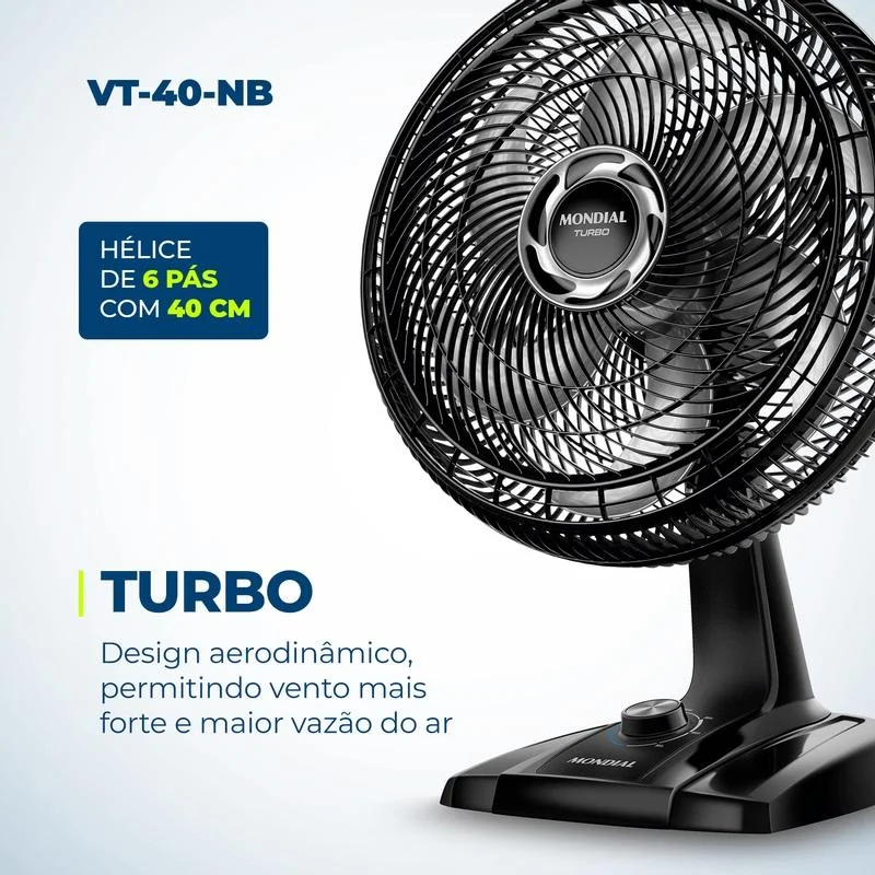 Ventilador De Mesa Mondial 6 Pás, Turbo Vt-40-nb - 40cm - 127v