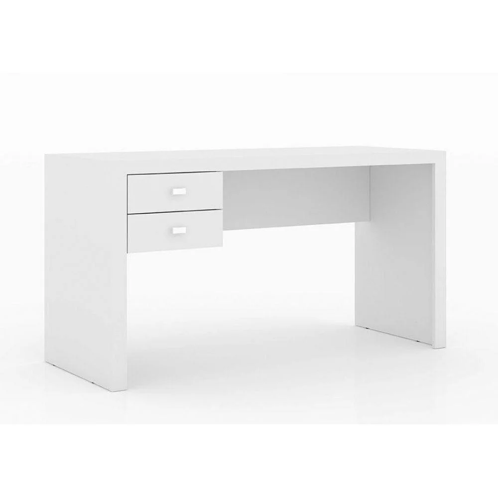 Mesa Com 2 Gavetas Para Escritório Home Office - Gran Belo Me4123 Mdp Branco.