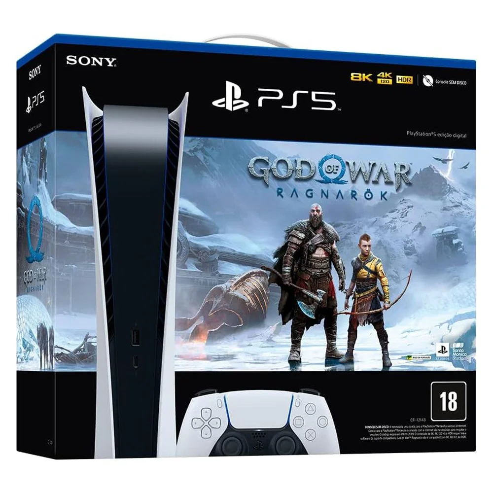 Console Sony Playstation 5, Digital, 825GB, Jogo God Of War Ragnarok Console Sony Playstation 5, Digital, 825GB, Jogo God Of War Ragnarok