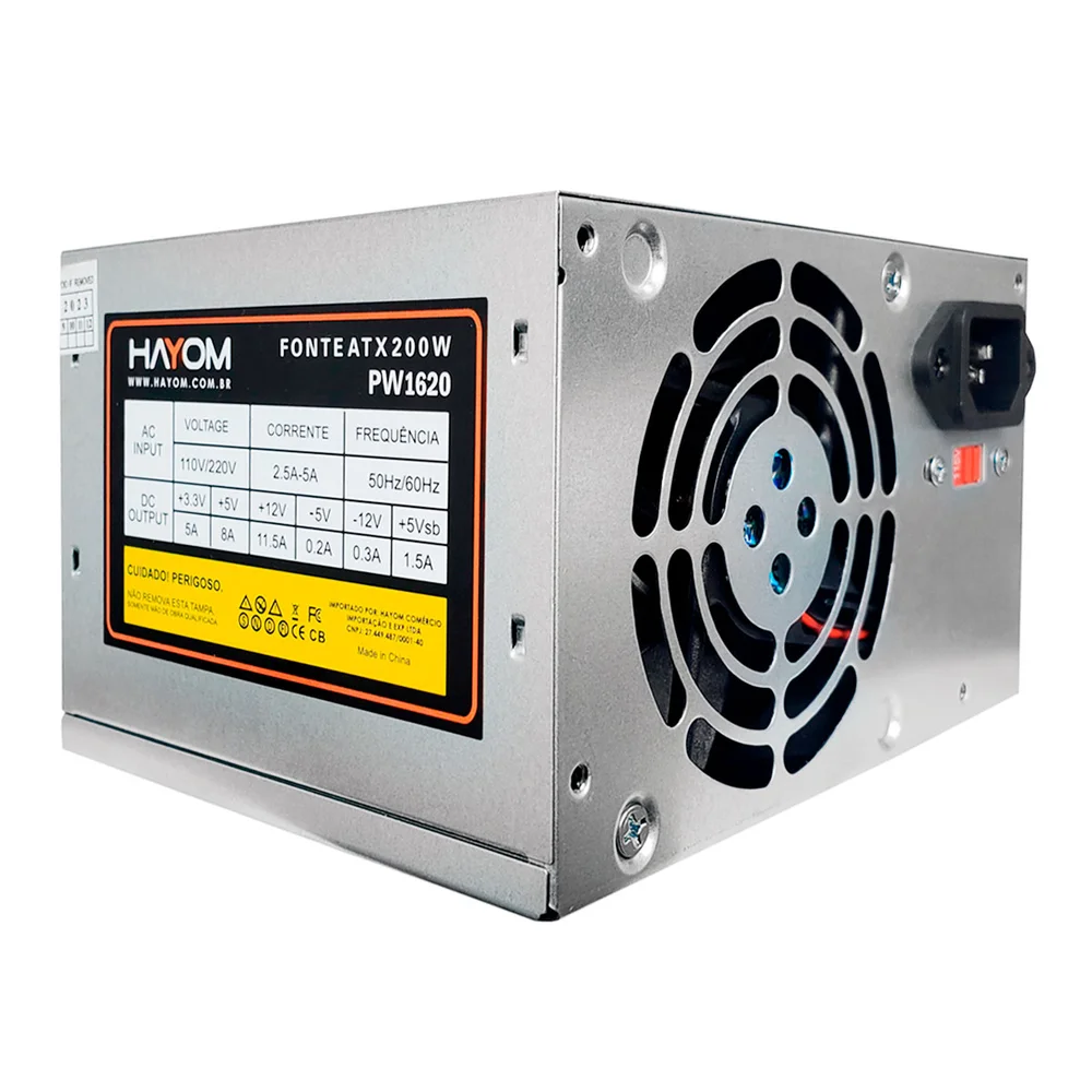 Fonte De Alimentação Hayom, ATX, 200W, Cabo De Força Fonte De Alimentação Hayom, ATX, 200W, Cabo De Força