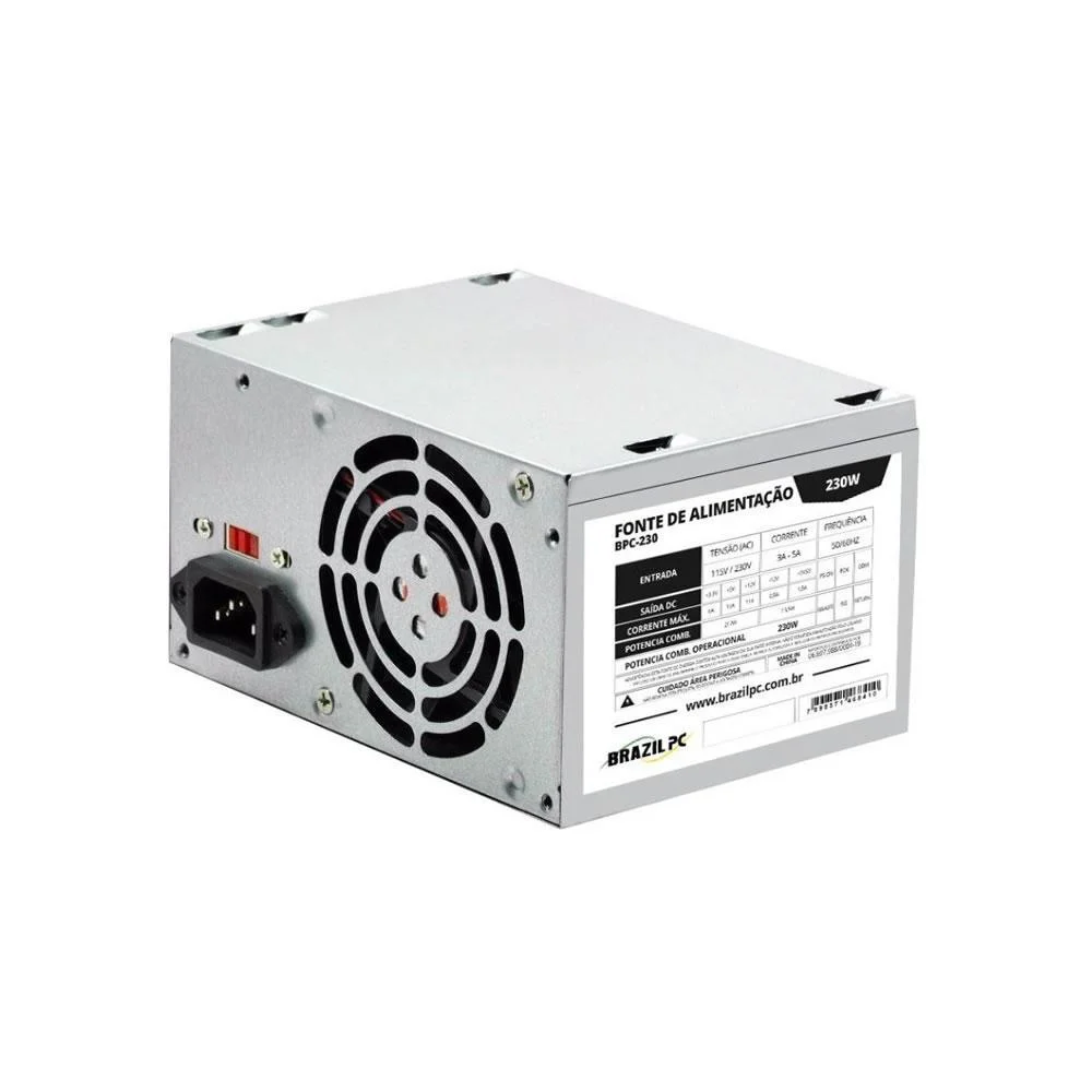 Fonte Brazilpc ATX, 230W Real, Bpc-230v1.2, O&m C/cabo Fonte Brazilpc ATX, 230W Real, Bpc-230v1.2, O&m C/cabo