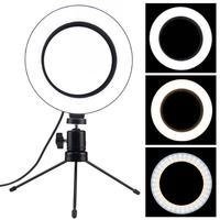 Ring Light De Mesa Iluminador De LED Tripé, 6 Polegadas, 16cm, Branco-quente, 110v/220v - Preto