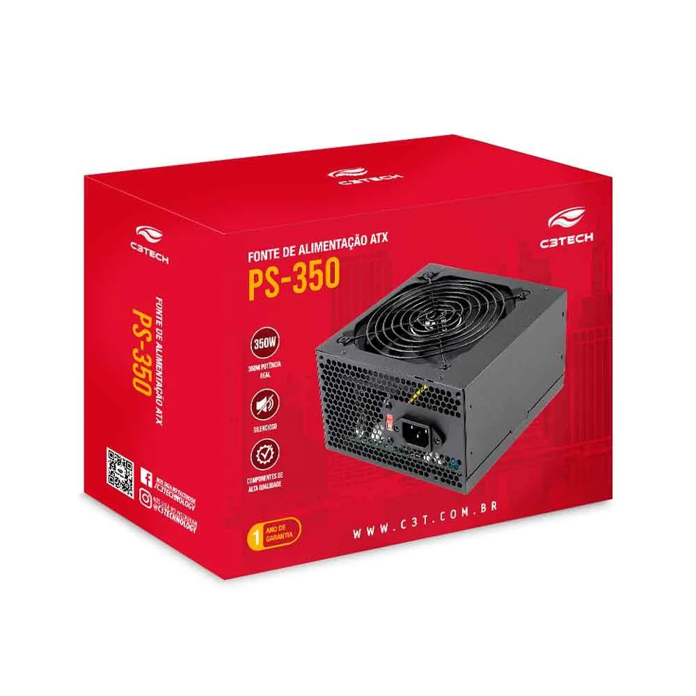 Fonte De Alimentacao C3tech 350wts Ps-350bk, Preto Fonte De Alimentacao C3tech 350wts Ps-350bk, Preto
