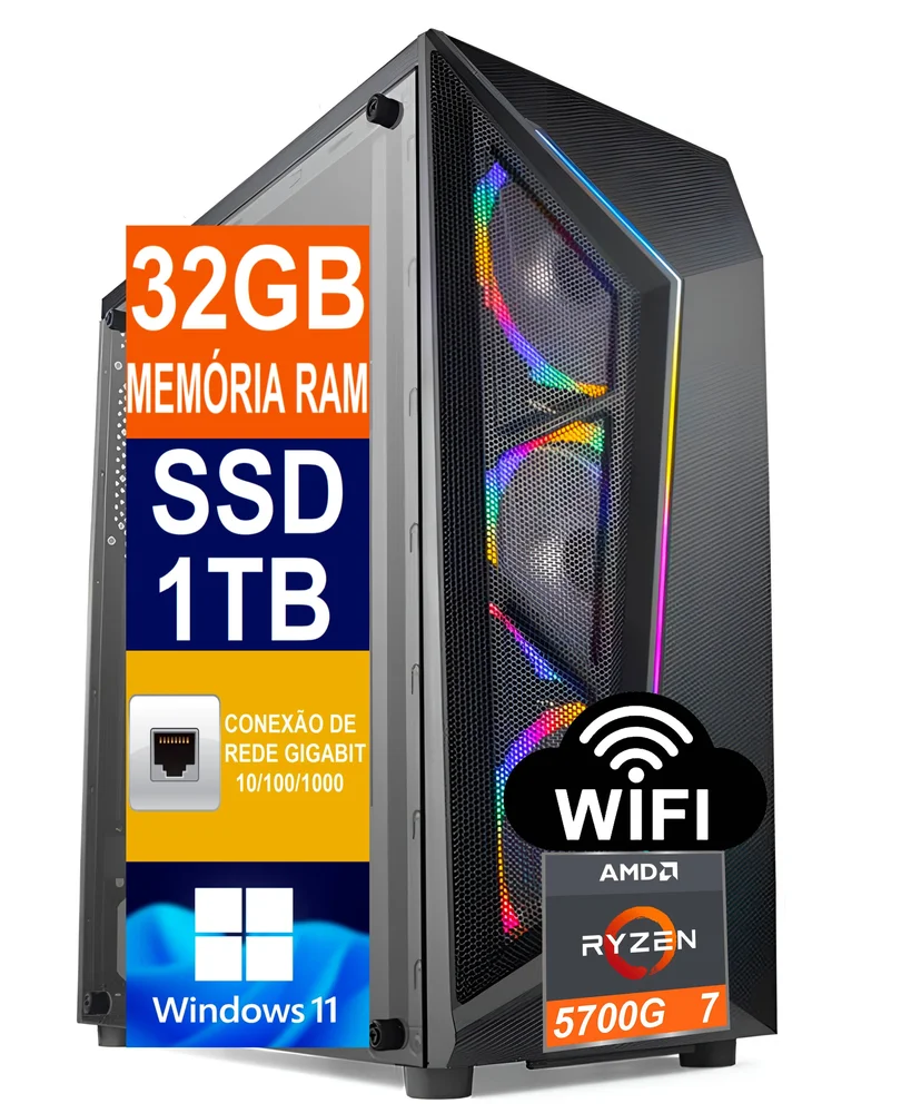 PC AMD Ryzen 7 32GB DDR4 SSD 1TB M2 KaBuM