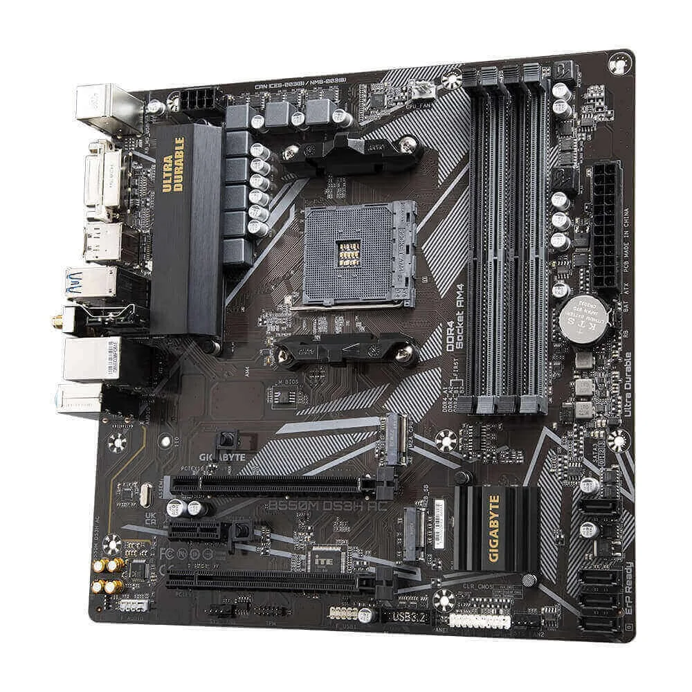 Placa Mãe Gigabyte B550m Ds3h Ac Am4 Ddr4 3200mhz Matx Wi-fi HDMI Dvi-d Usb 3.2