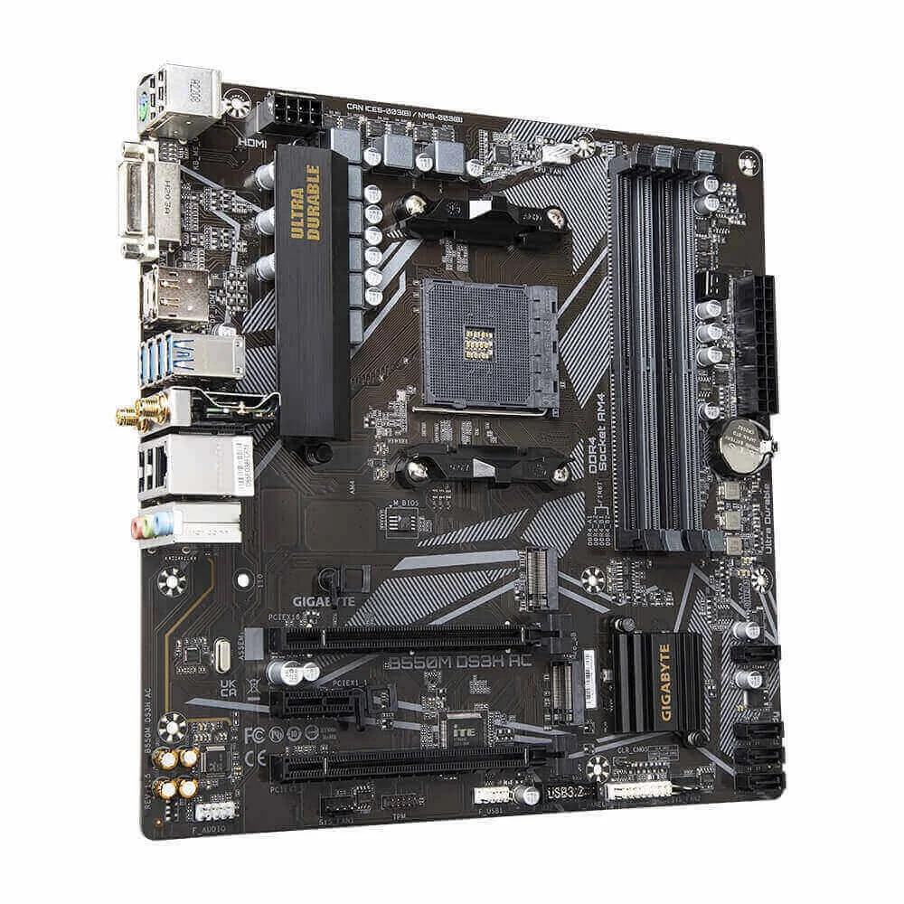 Placa Mãe Gigabyte B550m Ds3h Ac Am4 Ddr4 3200mhz Matx Wi-fi HDMI Dvi-d Usb 3.2