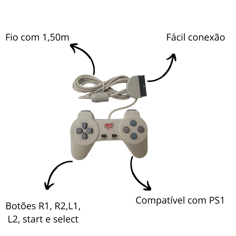 Controle Joystick PG, Compatível Com Playstation 1, Com Fio, 1.50m, Branco Controle Joystick PG, Compatível Com Playstation 1, Com Fio, 1.50m, Branco