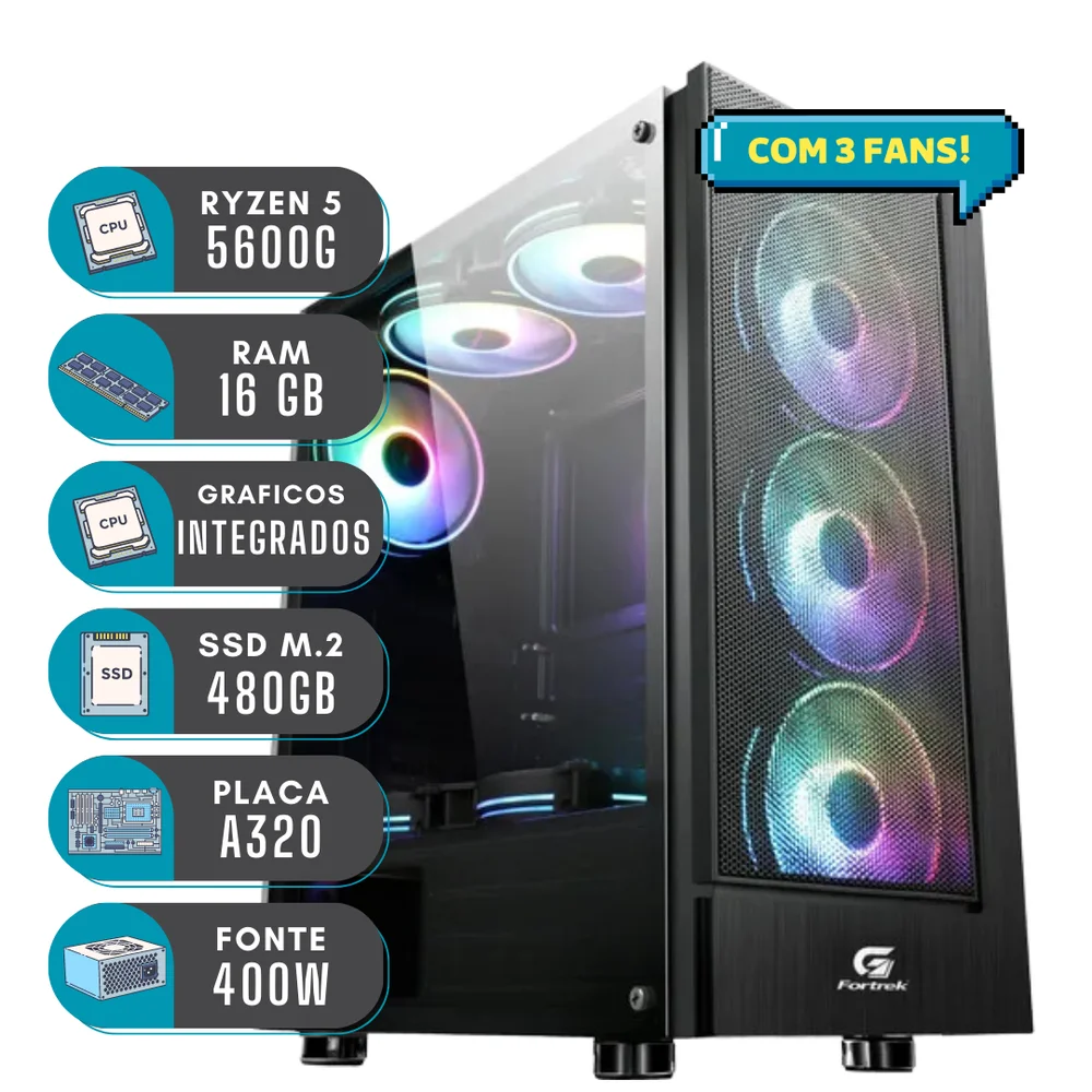 PC Gamer Ryzen 5600g 16GB 480GB SSD KaBuM