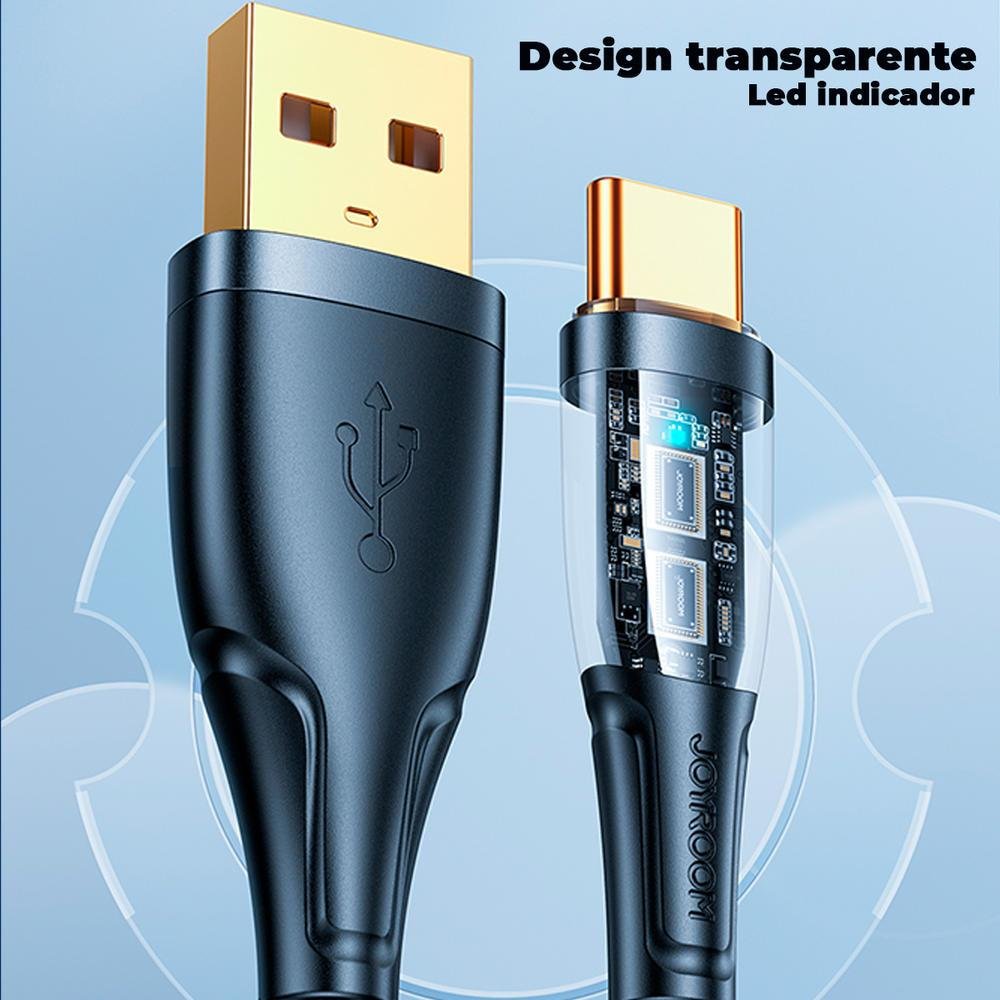 Cabo Joyroom USB, Para USB C, 2.0, 3a, Turbo Rápido, 1.2m, Preto