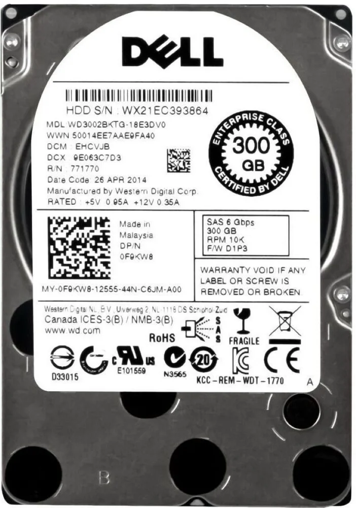1年保証/再生品】F9KW8 Dell 0F9KW8 300Gb SAS 10K 2.5 6Gps Hard Disk