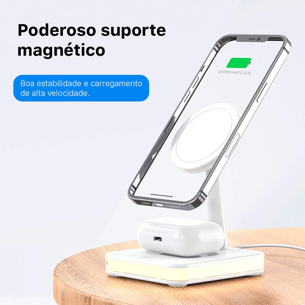 Carregador Dock Station Wireless, 3 Em 1 Para Iphone, Airpods, Smartphone - Preta