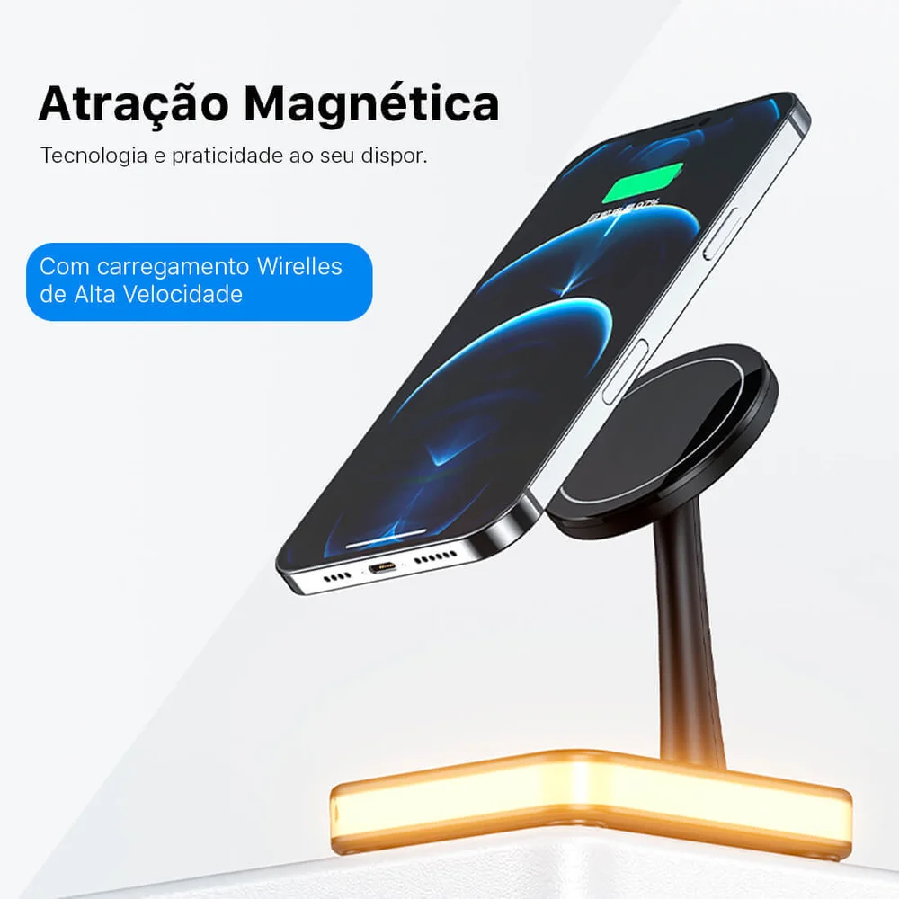 Carregador Dock Station Wireless, 3 Em 1 Para Iphone, Airpods, Smartphone - Preta