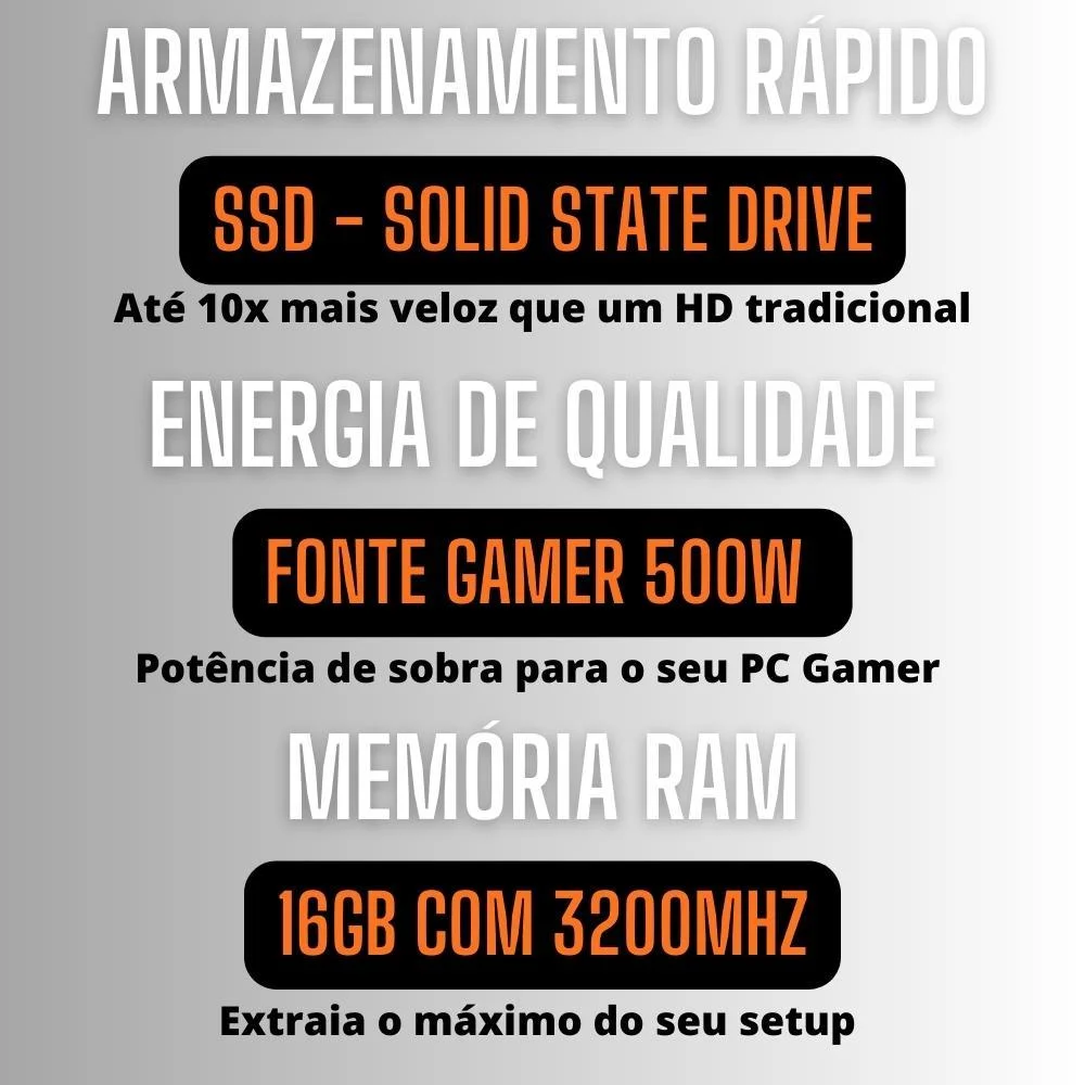 Pc Gamer Completo Amd Ryzen 5 5600GT, Gráficos Radeon Vega 7, 16gb Ddr4, SSD 512gb, Fonte 500w, Monitor 21.5´´ 75hz, 3green Force - 3f-010 - view 2