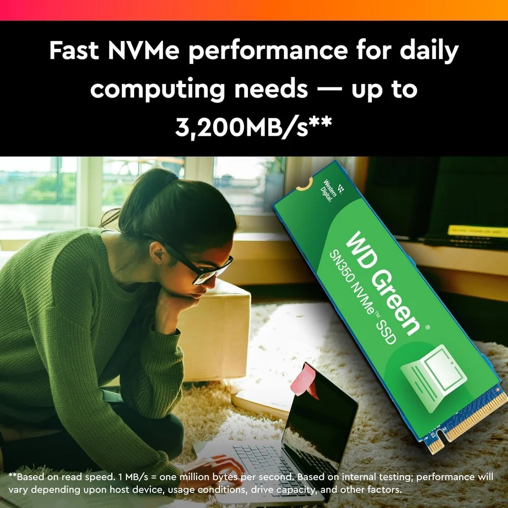 SSD WD Green Sn350, 500GB, NVME M.2 2280 - Wds500g2g0c SSD WD Green Sn350, 500GB, NVME M.2 2280 - Wds500g2g0c