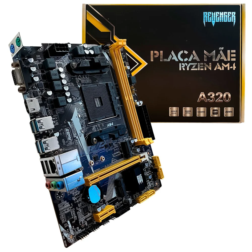 Placa-Mãe Revenger G-A320, Socket AMD AM4, M.2 NVMe, DDR4, Micro-ATX Placa-Mãe Revenger G-A320, Socket AMD AM4, M.2 NVMe, DDR4, Micro-ATX