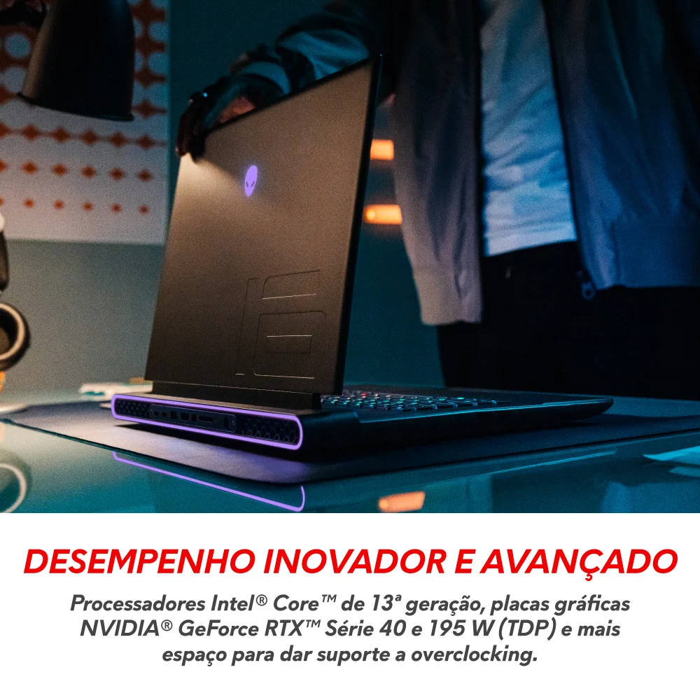Notebook Dell Alienware M16, Intel Core i9 13ª, 32GB, 1TB SSD, RTX 4070, Tela de 16 Polegadas QHD, Windows 11, Preto - AW16-I1300-M21P