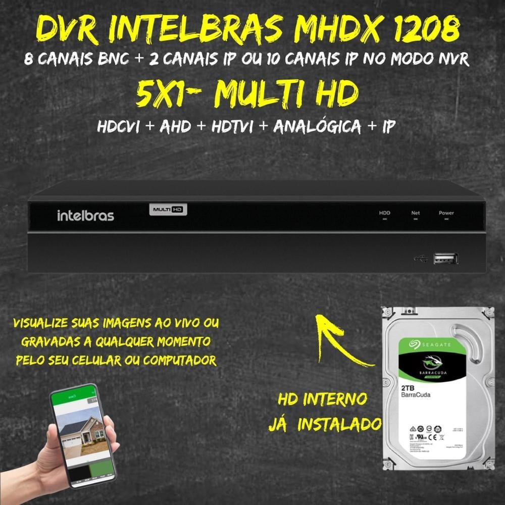 Kit Intelbras, DVR Mhdx 1216-c, 16 Canais + HD 2TB Kit Intelbras, DVR Mhdx 1216-c, 16 Canais + HD 2TB